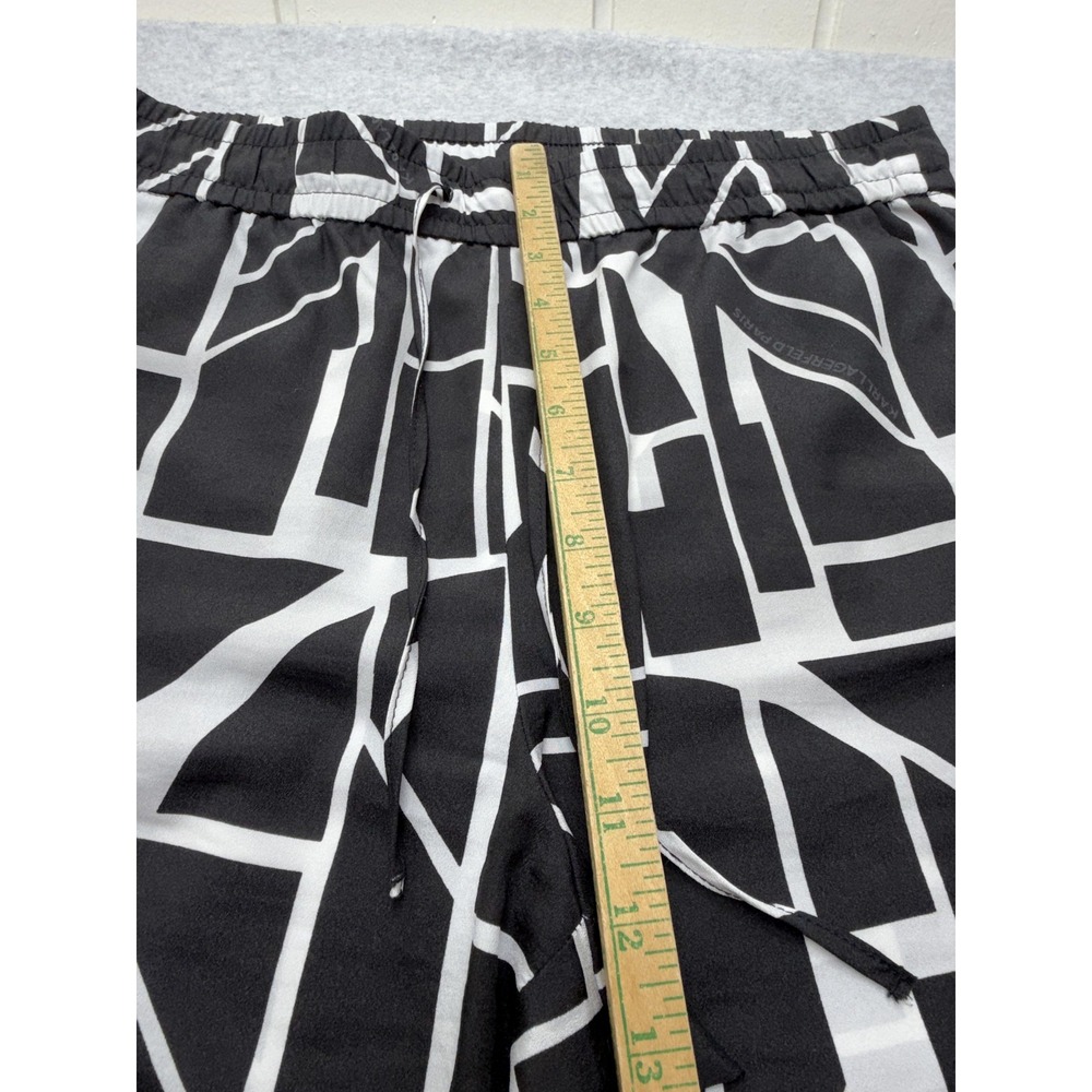 Karl Lagerfeld Paris Pants Womens M Black Geometric Satin Wide Leg Pull On Logo - Picture 5 of 15
